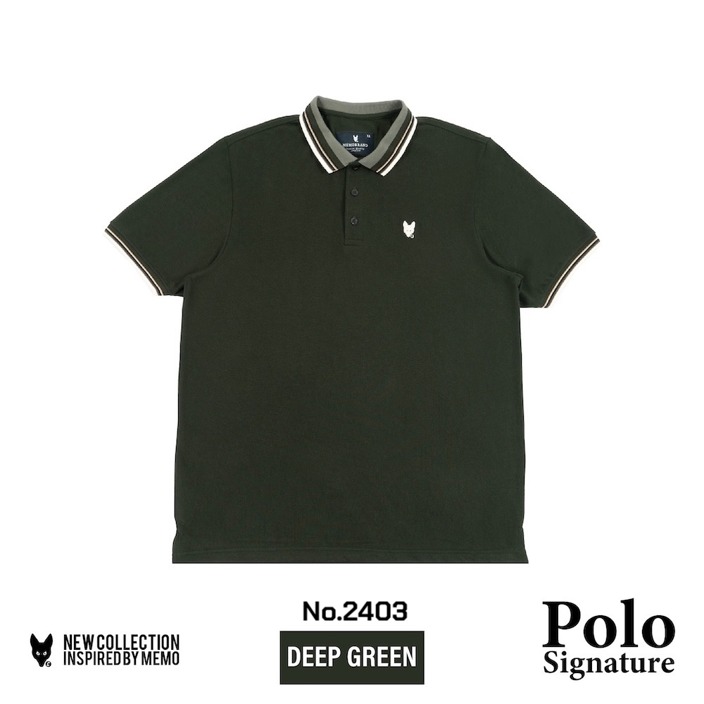 AEIOU เสื้อโปโล 🔲สีเขียวเข้ม Memo🦊Premium รุ่น Signature Deep Green ลิขสิทธิ์แท้