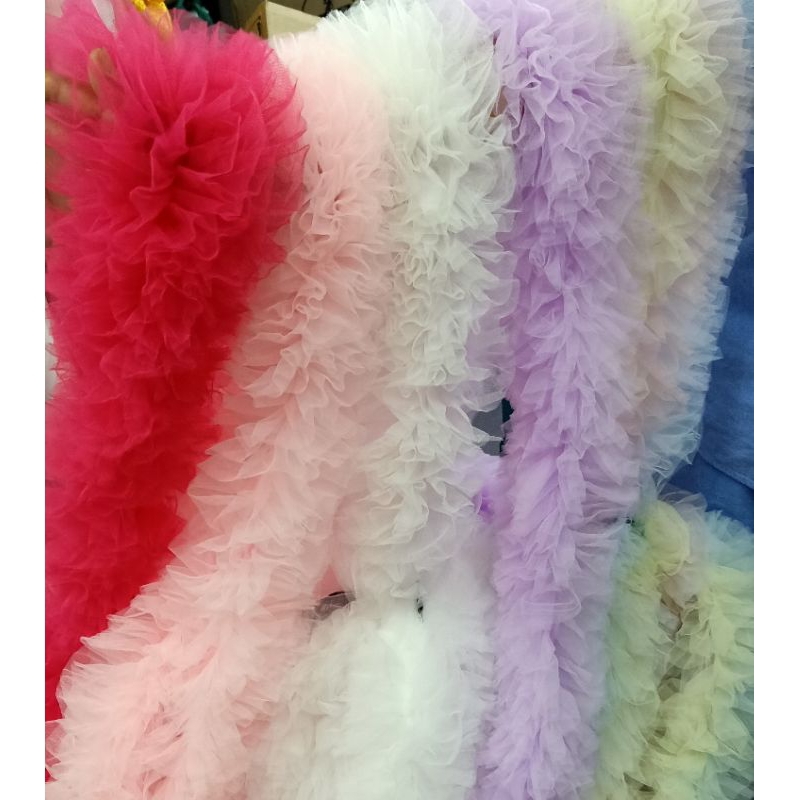 ลูกไม้ระบายฟูฟ่อง.สีสวยมากๆฟรุ้งฟริ้ง(หลา)สั่งเกิน2ตัดยาว