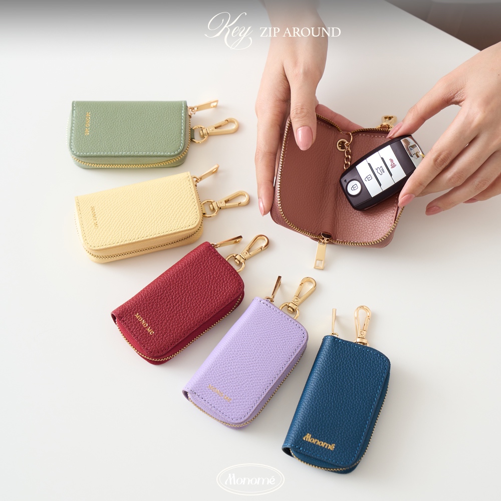 Key Zip Around กระเป๋าเก็บกุญแจ หนังวัวแท้ , key bag