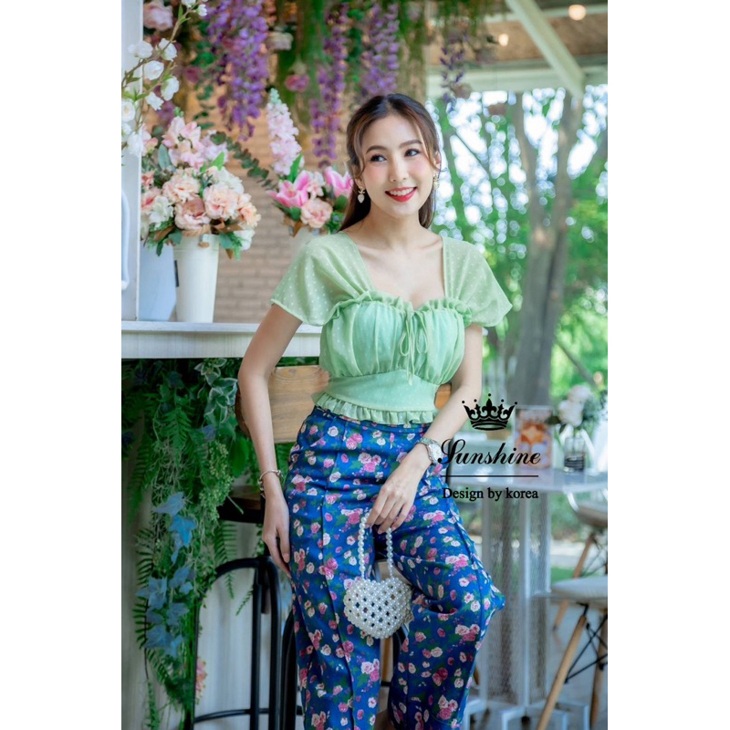 ชุดเชตเสื้อกางเกงยืนส์ลายดอก