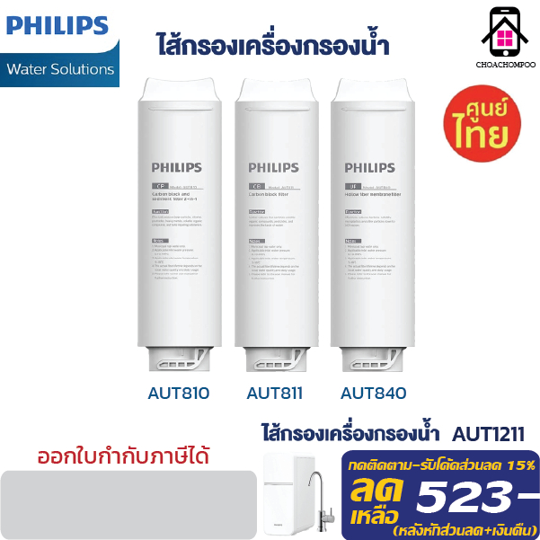 Philips Filter AUT810 / AUT811 / AUT840 สำหรับเครื่องกรองน้ำรุ่น Countertop UF Purifier AUT1211 กำจั