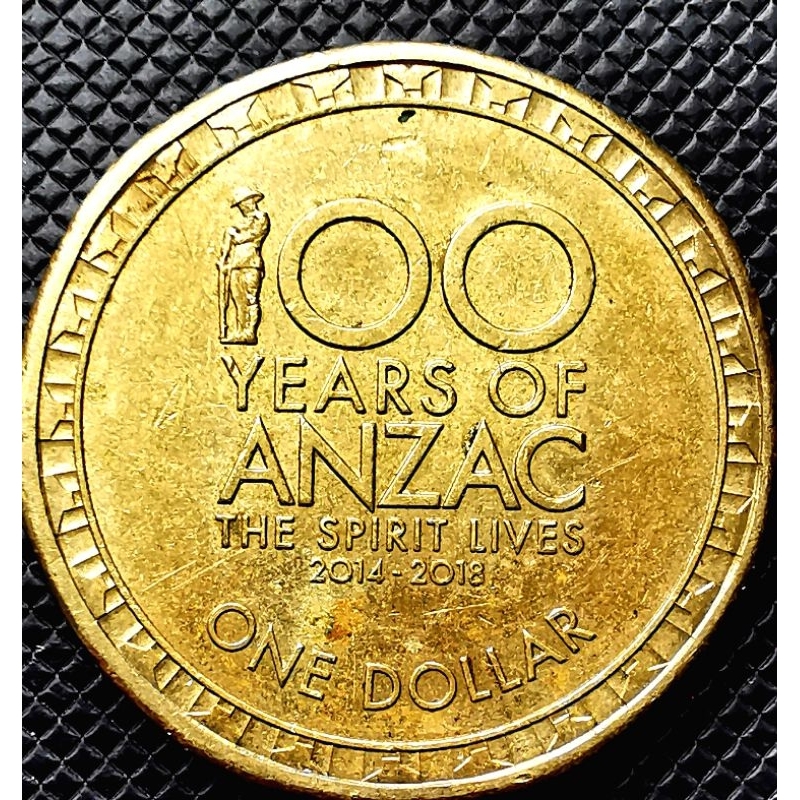 เหรียญ​ออสเตรเลีย​ Australia, 1 Dollar, (ที่ระลึก​100​ปีกองทัพANZAC​), #​4182T, ใช้แล้ว