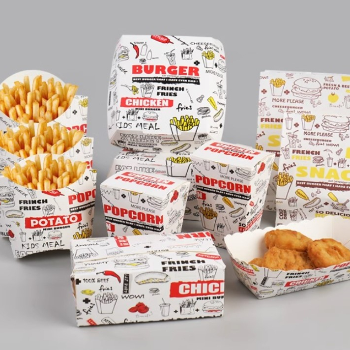 ถาดไก่ทอด-กล่องใส่เฟรนซ์ฟราย กล่อง Popcorn ใช้ใส่ของทอด-ขนม แพ็ค 50 ชิ้น