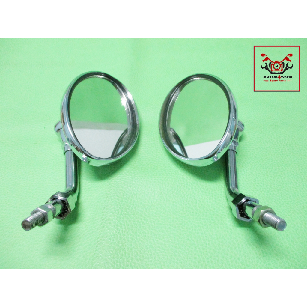 HONDA CB250 CB400 CB500 CBF CBX -- REAR MIIRROR THREAD PLASTIC SET (8 mm) / กระจกมองหลัง ทรงกลม คลาสสิค ชุบโครเมี่ยม