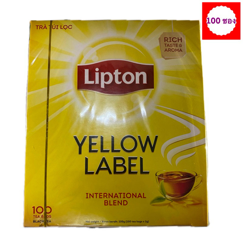 Lipton ชาลิปตัน แบบซองแบบจุ่ม กล่อง 100  ซอง (100 ซอง x 2 กรัม) yellow label tea