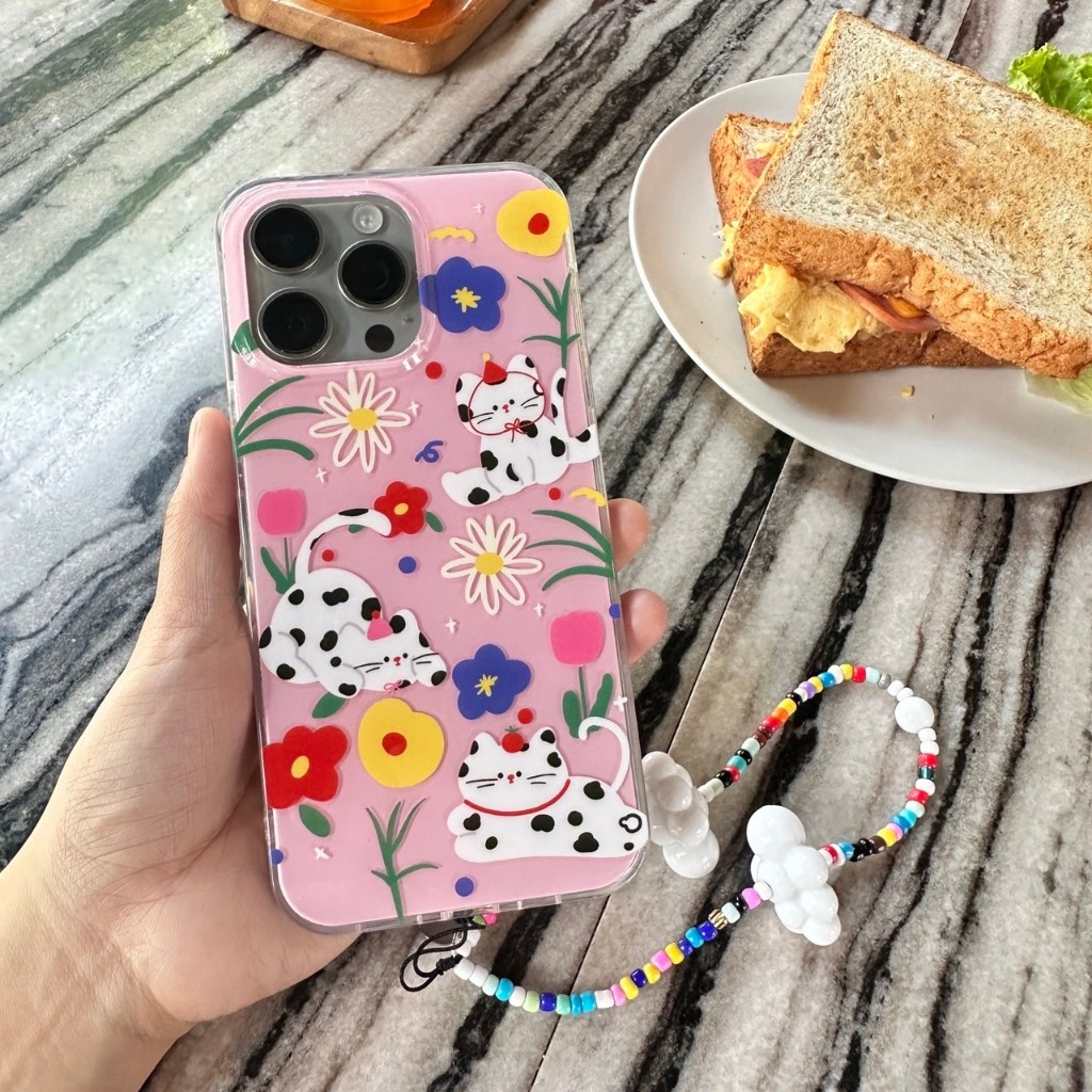 (มี15) สินค้าพร้อมส่ง เคสโทรศัพท์ แมวลายจุด+สายTPU-S1348