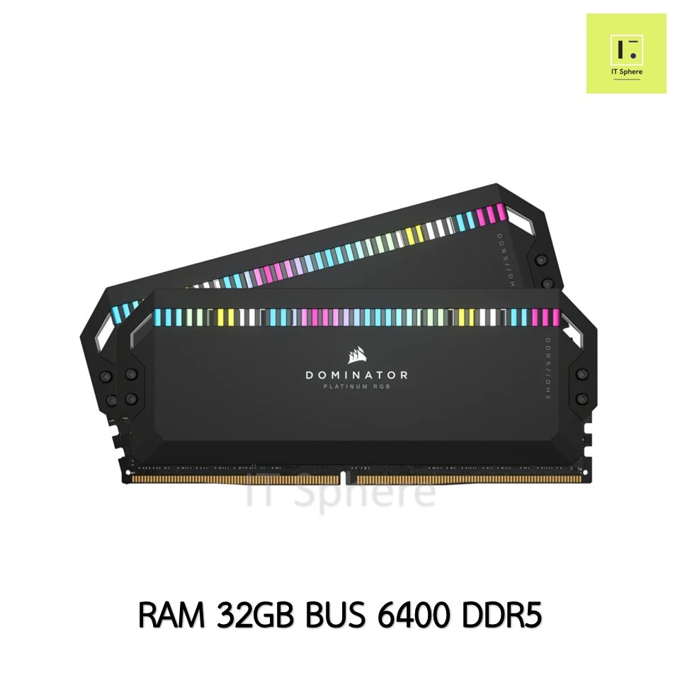 Ram Corsair Dominator 32GB Bus 6400 DDR5 สีดำ แรม black PLATINUM RGB 32GB 16x2 GB DDR5 6400MHz CL32 CMT32GX5M2B6400C32