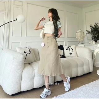 Lily Skirt กระโปรงยาวผู้หญิงรุ่นลิลลี่ 26 นิ้ว ทรงบานวอลลุ่มผ้ายีนส์ยืดคอตตอล