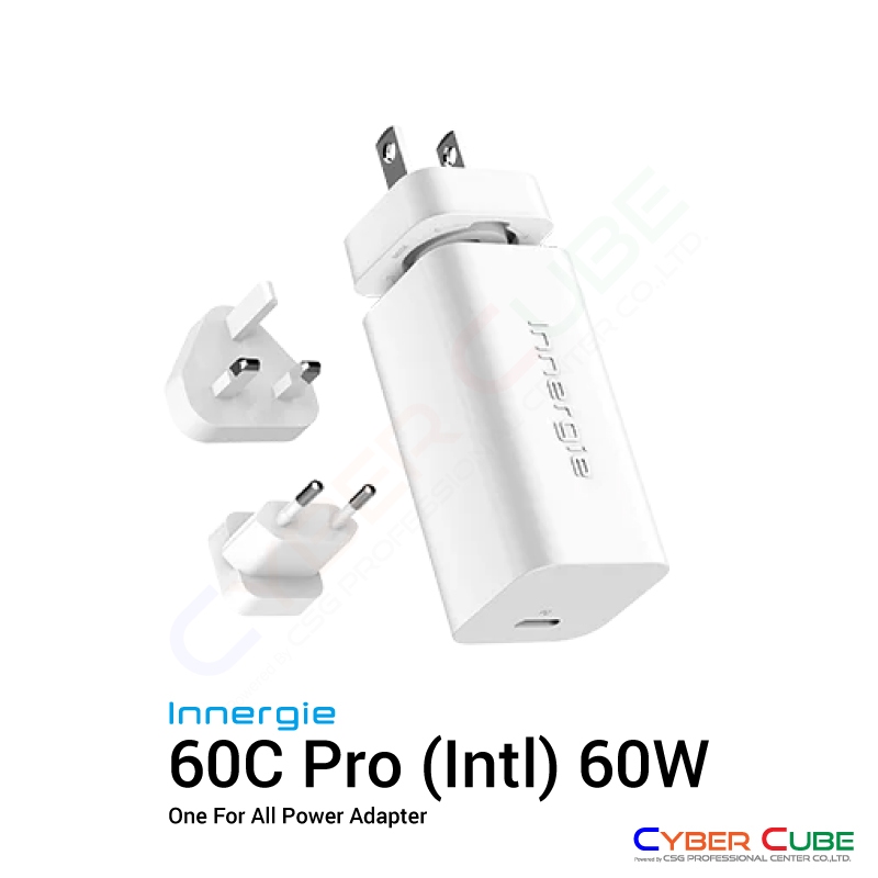 Innergie 60C Pro (Int'l) USB-C Power Adapter 60W - USB PD Fast Charge / อะแดปเตอร์ USB-C พร้อมขาปลั๊ก 3 แบบ (US, UK, EU)