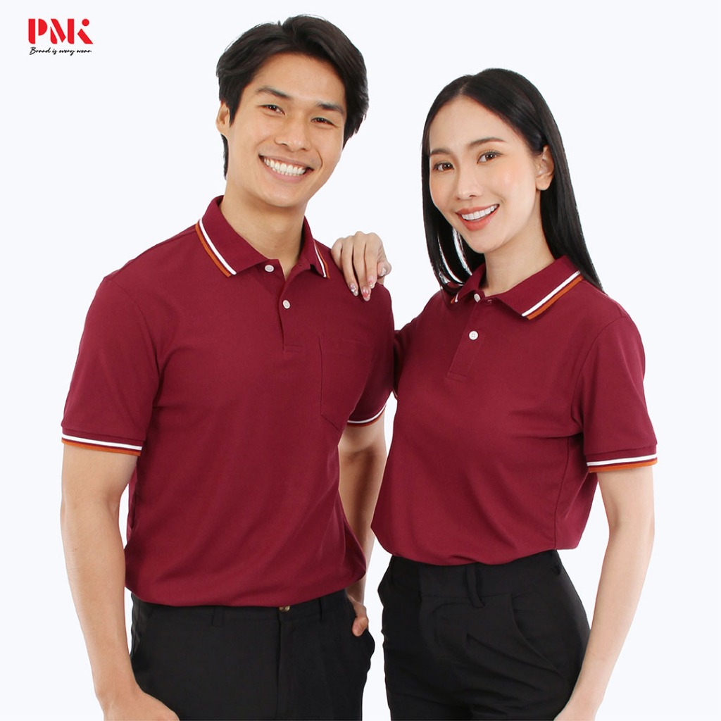 PMK - KM003 สีแดง - เสื้อโปโล รุ่น Kaneko KM ไม่ยับ อยู่ทรง