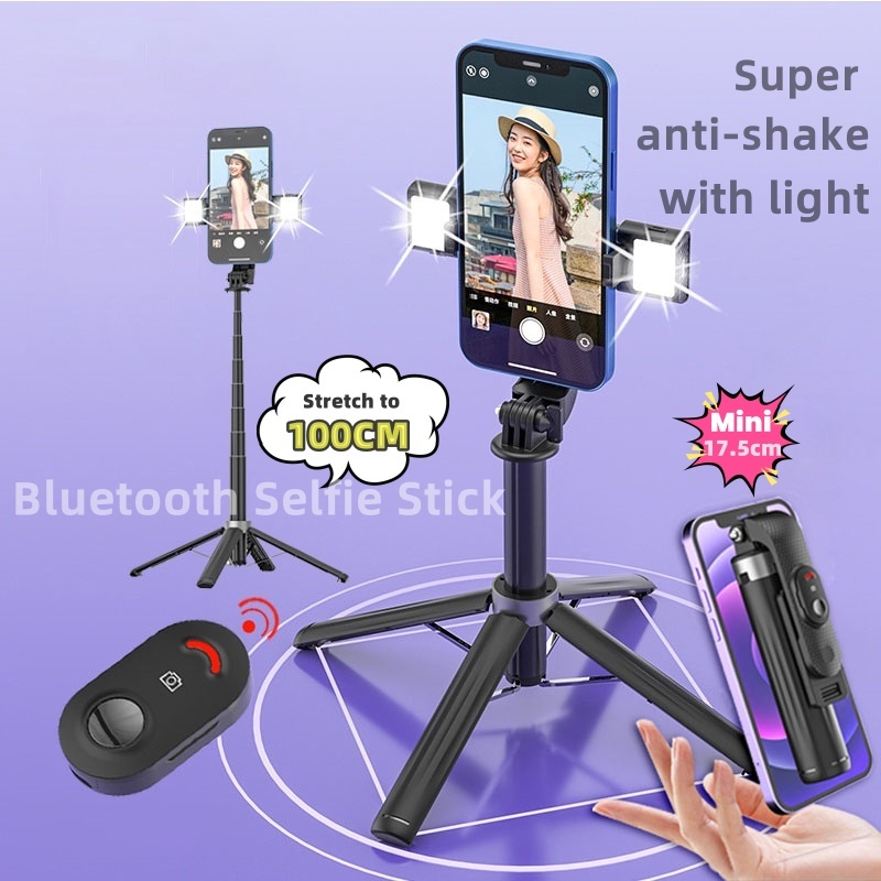 ไม้เซลฟี่ กันสั่น Selfie Stick ไม้เซลฟี่หมุนได้ ไฟแต่งหน้า พับได้มาพร้อมรีโมทบลูทูธ10M ขาตั้งกล้องไม้เซลฟี่ไร้สาย360°