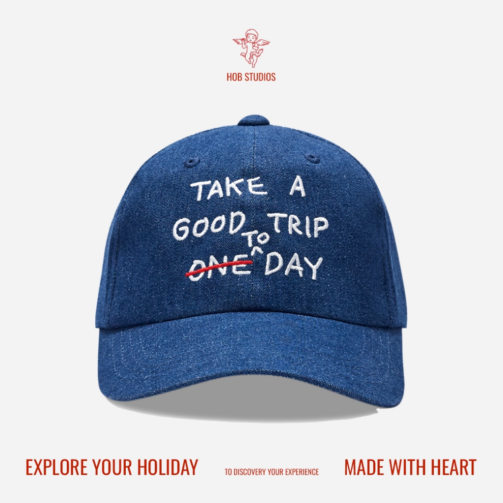 ทักแชทรับโค้ดลดเพิ่ม Take a good trip Denim Cap Blue Denim หมวก Hob studios