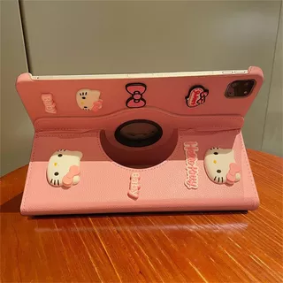 🌻24 ชั่วโมง🌻เคสป้องกัน iPad หมุนได้360°hello kitty-pink เหมาะสำหรับรุ่น gen8/9 Air8/7 11 gen12 gen11