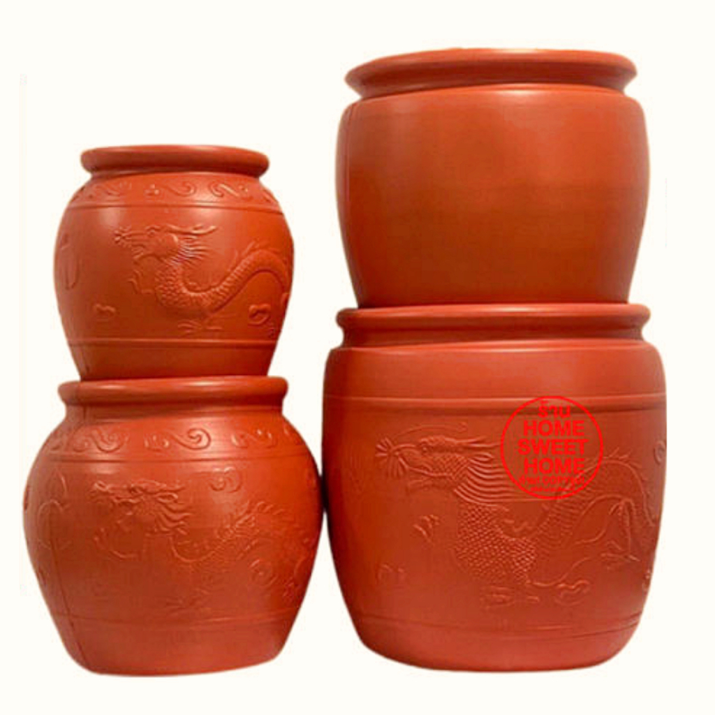 โอ่งพลาสติกลายมังกร สีส้ม (มี 4 ขนาด) 26 ลิตร / 45 ลิตร / 55 ลิตร / 100 ลิตร โอ่งลายมังกร ตุ่มใส่น้ำ