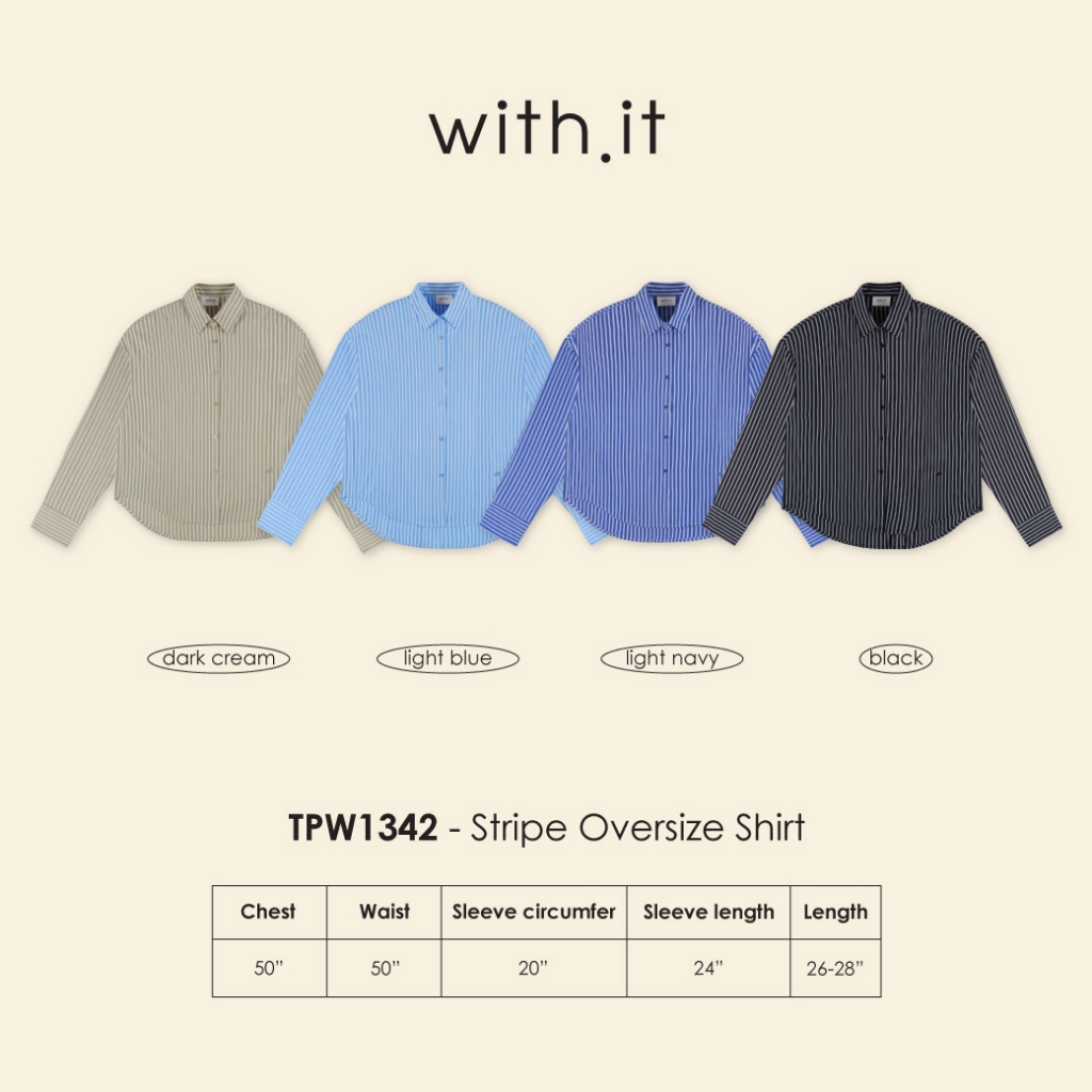 with.ti.store- TPW1342 stripe oversize shirt เสื้อเชิ้ตโอเวอร์ไซส์ลายริ้ว