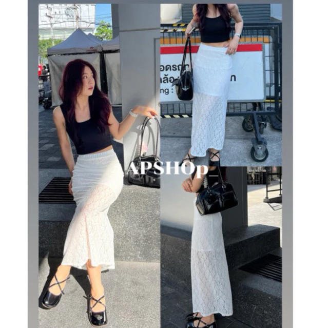 Elegant Lace กระโปรงยาวลูกไม้ยืดูSummer🌊สินค้าส่งจากไทย V14