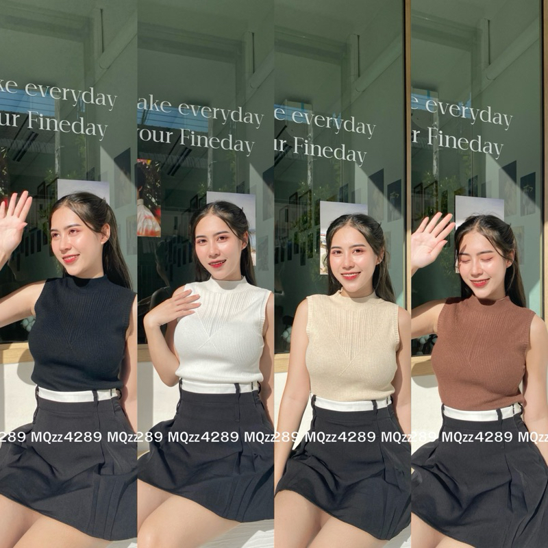 MQzz4289 *พร้อมส่ง* เสื้อทำงานแขนกุด คอปีน เสื้อไหมพรมบาง ผ้ายืดได้ หลากสี Freesize