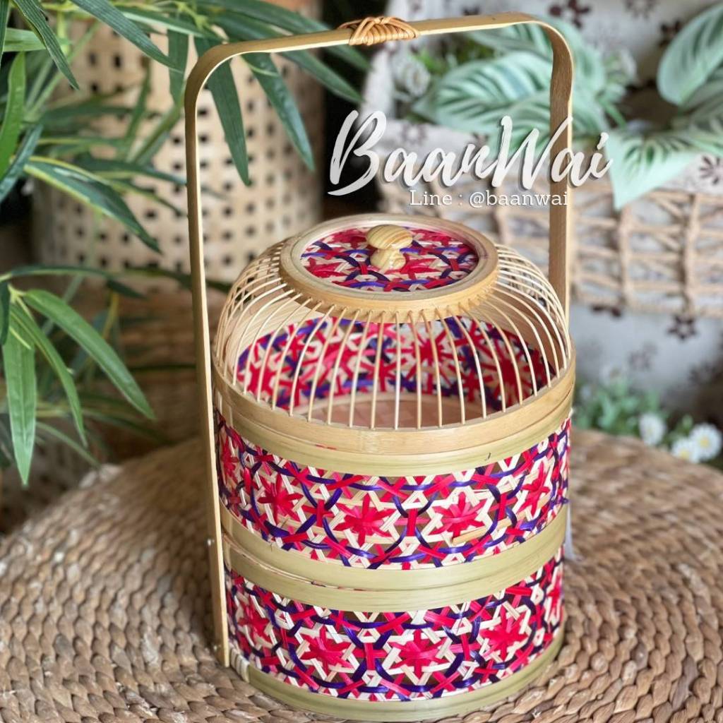 บ้านหวาย-ปิ่นโตลายพิกุล รุ่นฝากรงนก 2 ชั้น