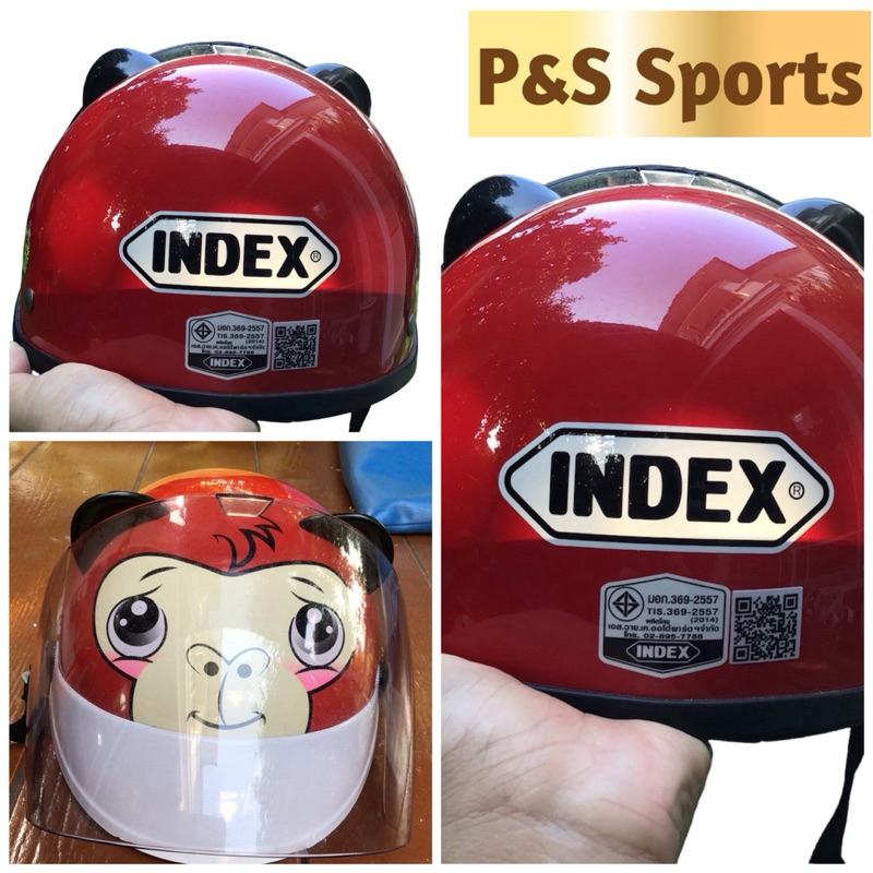 หมวกกันน็อคเด็ก Index รุ่น index zoo ลายลิง สีแดงสดๆ มือสอง สภาพ 99.99% ไม่เคยใช้งาน