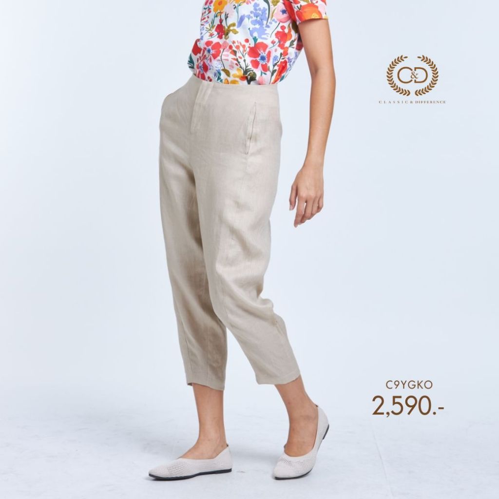 C&D กางเกง ผู้หญิง ลินิน พรีเมี่ยม ทรงหลวม สีกากี (C9YGKO)