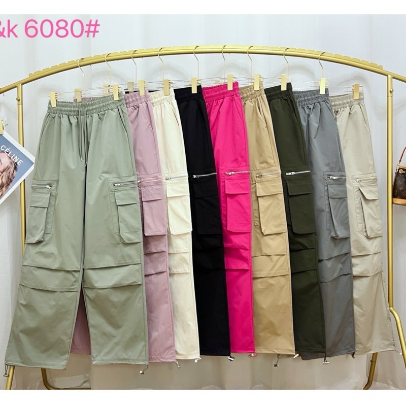 A&K รุ่น 6080 กางเกงคาร์โก้ผ้าร่มแต่งซิปกระเป๋า