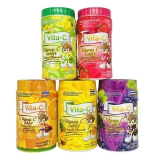 [ยกขวด 1,000 เม็ด] VITA-C วิตามินซีอม1000เม็ด VITAMIN C 25mg. (T.MAN) มี 5 รสชาติ WISH C