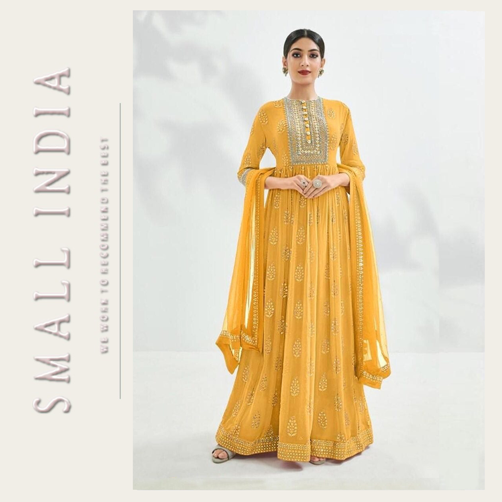{**ส่งฟรี**} SMALL INDIA Georgette Embroidery work (ชุดเซ็ทเสื้อกางเกง) Anarkali Suit