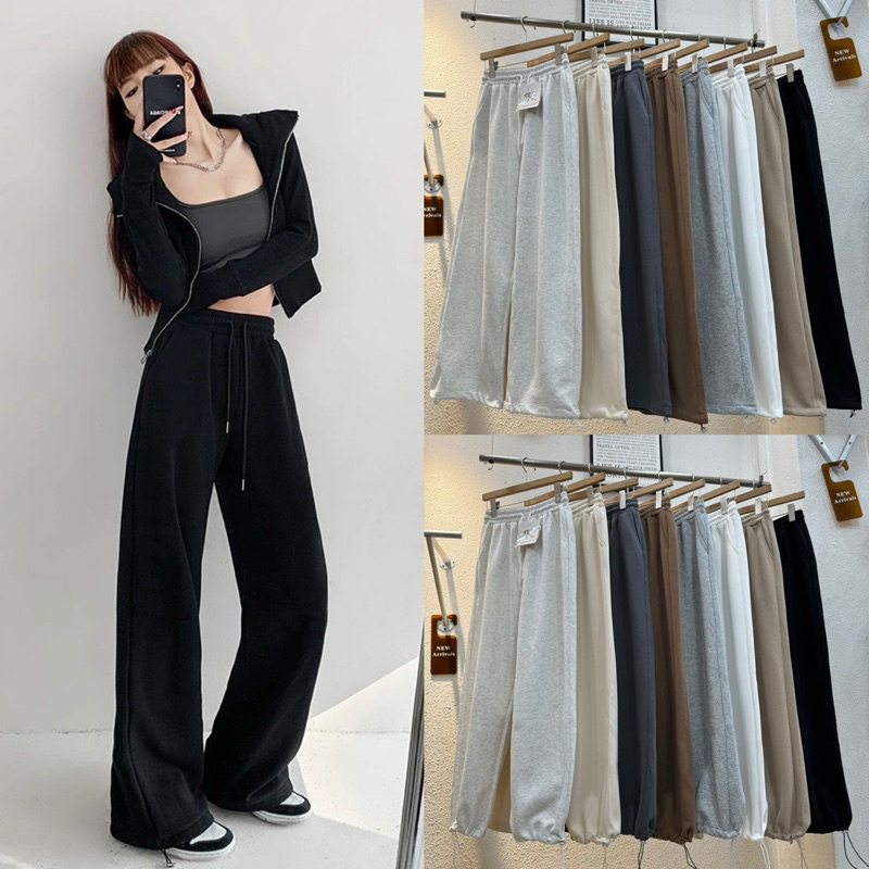 Gang_jeans#815-8 (K) กางเกงผ้าวอมขายาว ทรงช่าง ปลายขาปรับรูดได้ สาวอวบใส่ได้