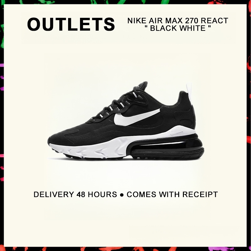 รับประกันของแท้ Nike Air Max 270 React " Black White " รองเท้ากีฬา DJ0032 - 011 รับประกัน 1 ปี