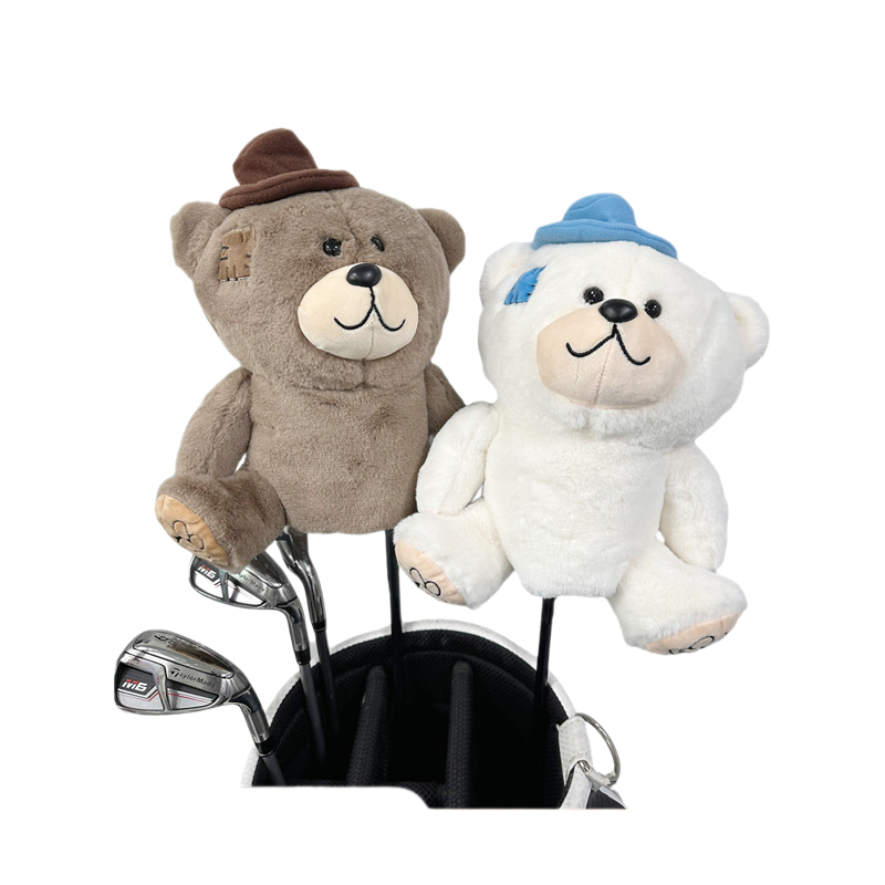 Cover Driver ตุ๊กตาหมีสีครีมหมวกสีฟ้า (CDD003) Teddy Bear ปลอกหุ้มหัวไม้กอล์ฟสำหรับไดร์เวอร์