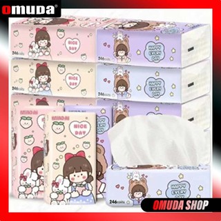 OMUDA_SHOPทิชชู่แบบยาว(ยกเเพ็ค10ห่อ) หนา 3 ชั้น (1 ห่อ/180แผ่น)คละลาย