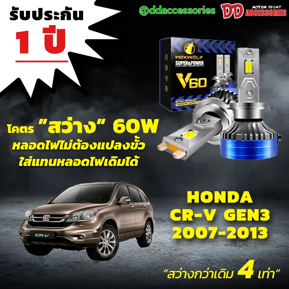 หลอดไฟหน้า V60 LED ขั้วตรงรุ่น Honda CRV g3 2007 2008 2009 2010 2011 2012
