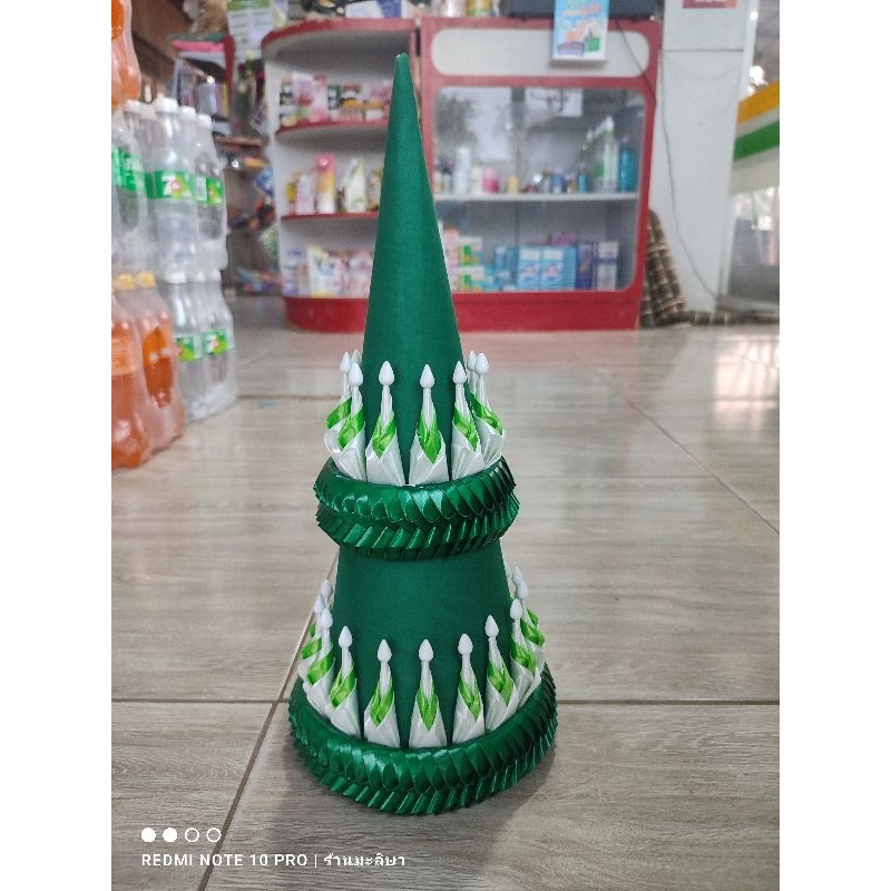 กรวยบายศรีริบบิ้น + ผ้าสีขาวเขียวอ่อน1 ชิ้น