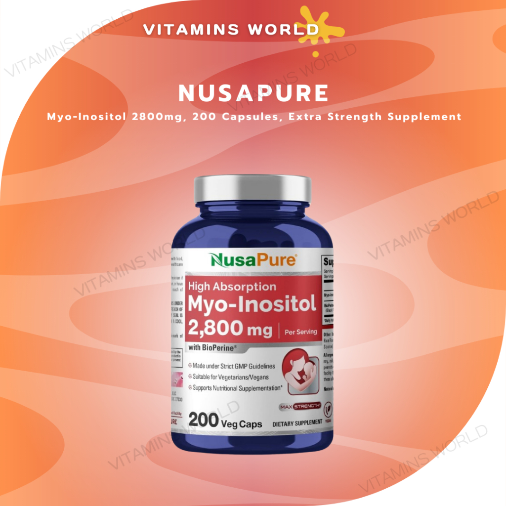 NusaPure Myo-Inositol 2800mg, 200 Capsules, Extra Strength Supplement, Non-GMO (V.3576)