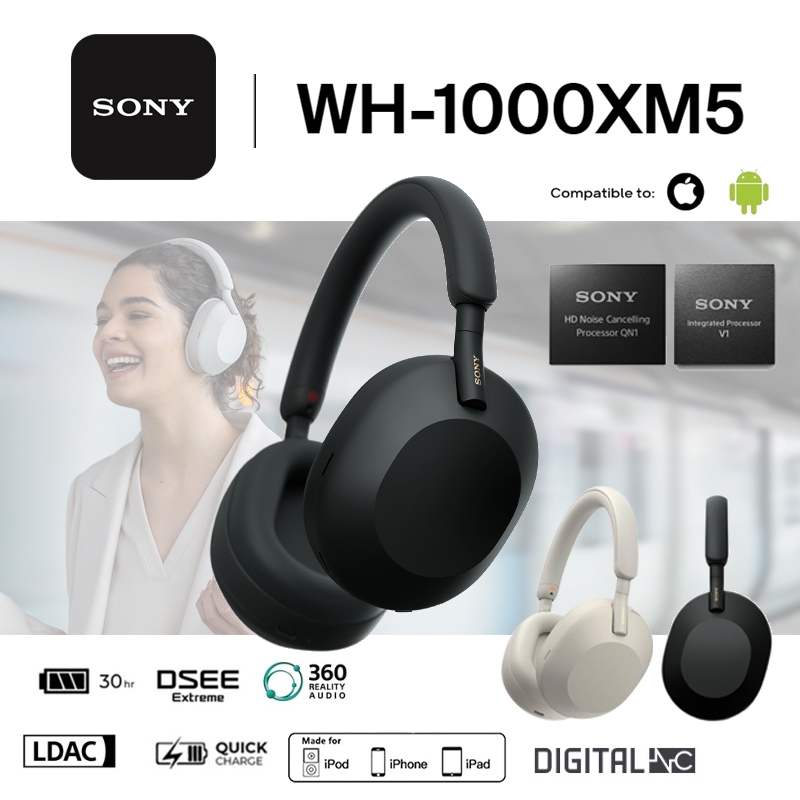Sony WH-1000XM5 หูฟังบลูทูธ Noise Cancelling Headphones หูฟังเบสหนักๆ หูฟังไร้สาย Bluetooth with Mic Wireless Headset