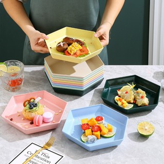 จาน จานฟางข้าวสาลี รูปทรง 6 เหลี่ยมขนาด 15ซม. ผลิตมาจากฟางข้…