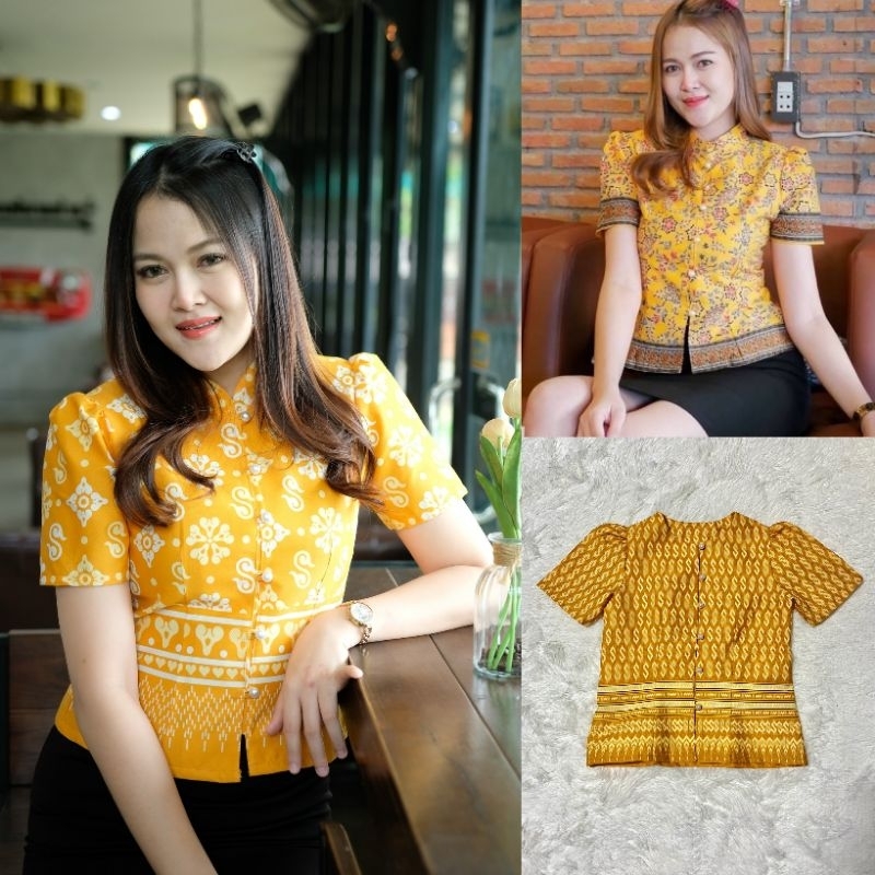 เสื้อคอจีนไทยจิตรลดา ผ้าคอตตอนลายไทยอัดผ้ากาว