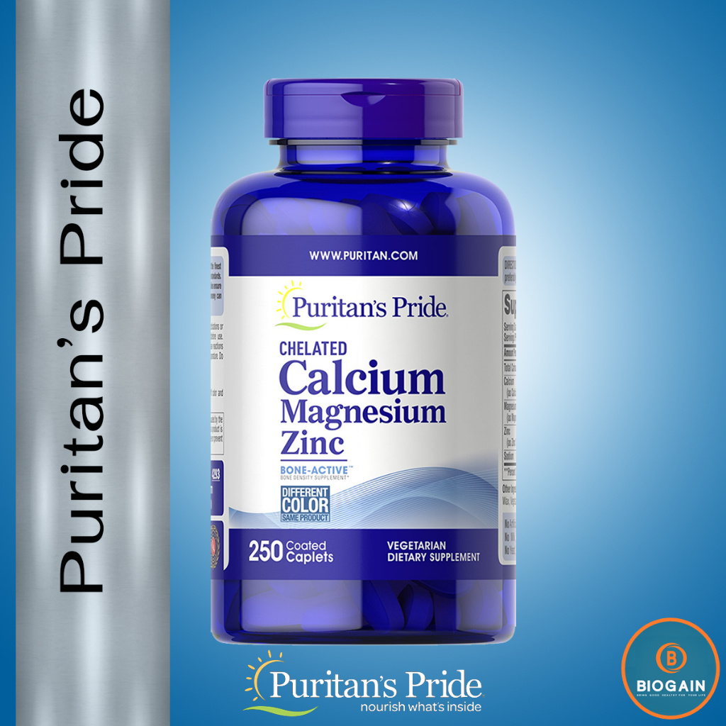 Puritan's Pride Chelated Calcium Magnesium Zinc - 1000 mg/400 mg/25 mg / 250 Caplets