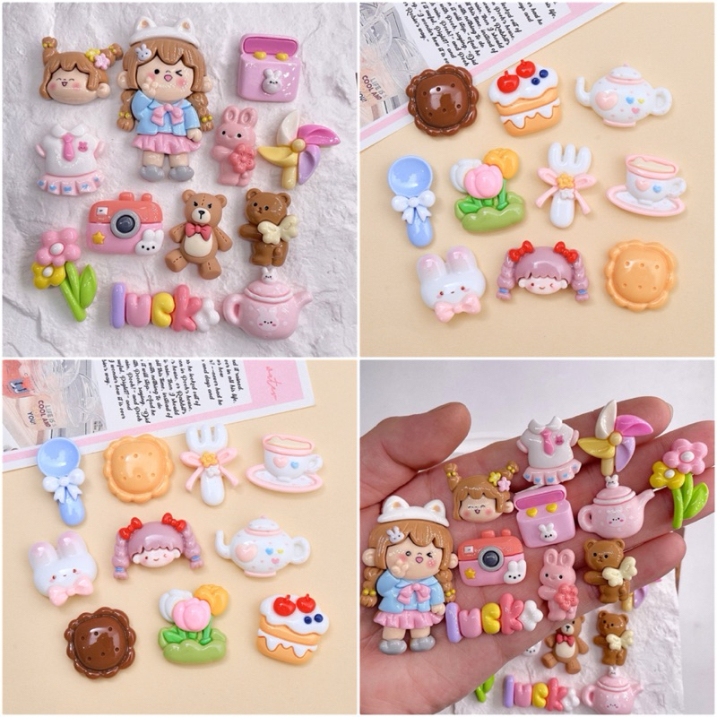 #031 เรซิ่น เด็กผู้หญิง กระต่าย หมี ตกแต่ง diy  ติดหลังโทรศัพท์ ตกแต่งเคสมือถือ กิ๊บติดผม ขวดน้ำ งานDIY