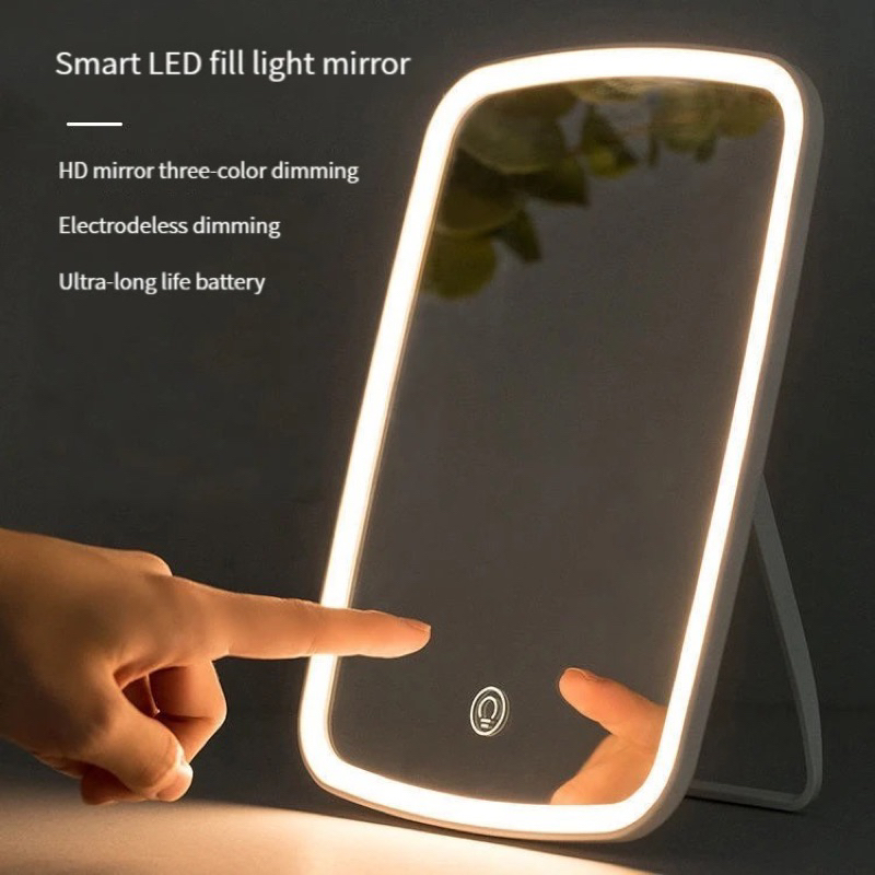 (พร้อมส่ง)xiaomi youpin(รุ่นใหม่ไฟ 3 แสง) กระจกแต่งหน้ามีไฟ LED กระจกตั้งโต๊ะมีไฟ พร้อมแบตเตอร์รี่ในตัว ปรับความสว่างได้