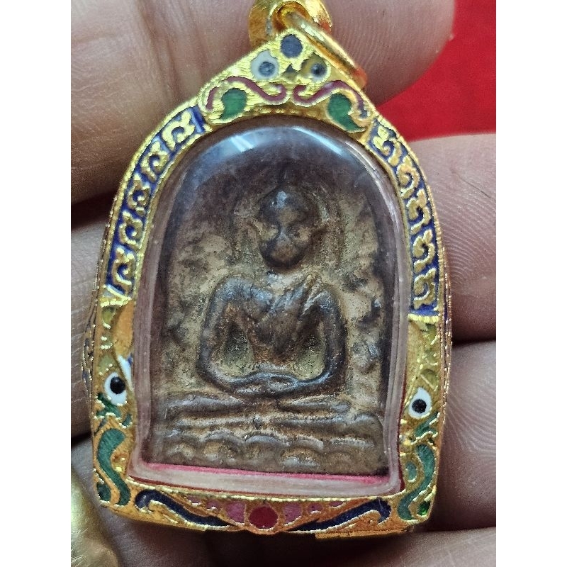 พระซุ้มกอพิมพ์ใหญ่ข้างลาย เนื้อดินเผากรุวัดพระศรีรัตนมหาธาตุพร้อมกรอบทองไมครอนแท้