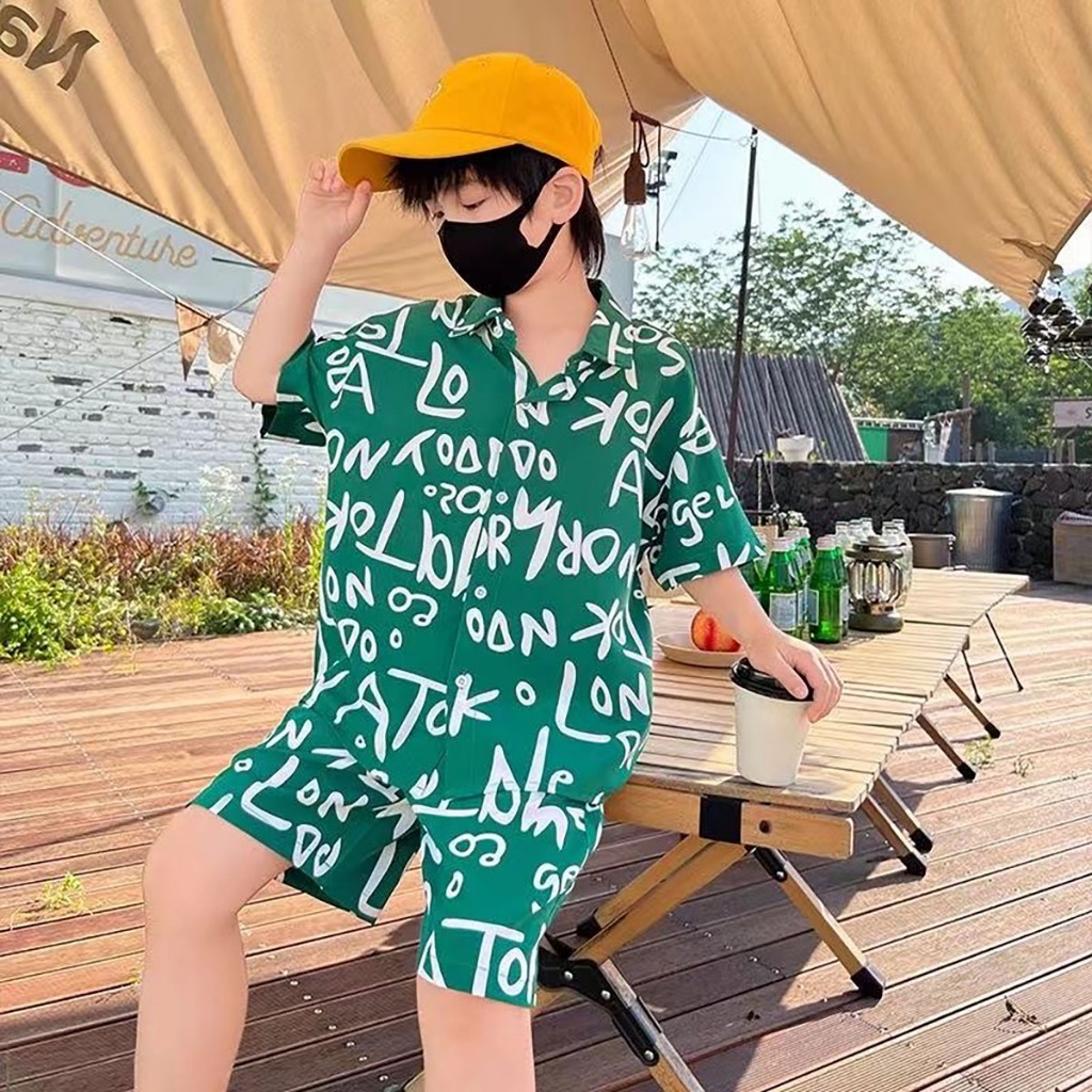 Beryl kids🌸ชุดเซ็ทเด็ก แฟชั่น🎀เสื้อแขนสั้นพิมพ์ลายตัวอักษร กางเกงขาสั้น ชุดชายหาด หล่อๆ ใส่สบาย ฤดูร้อน รูปที่ 5