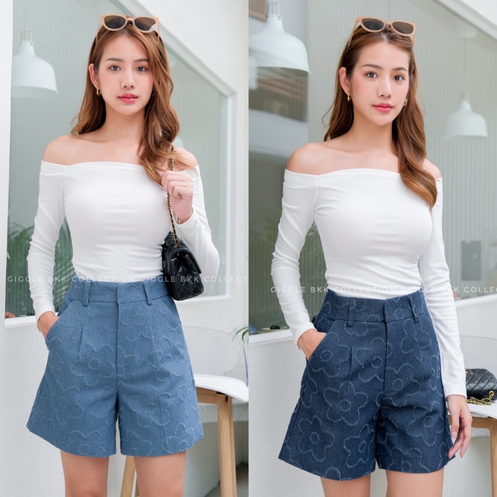 กางเกงขาสั้นผ้ายีนส์เอวสูง ทรงสวย ผ้านิ่มใส่สบาย size S-XXL