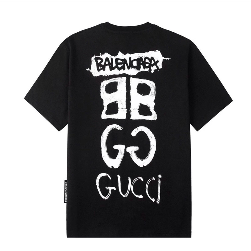 Balenciaga1 เสื้อยืดลําลอง แขนสั้น คอกลม พิมพ์ลายโลโก้ ขนาดใหญ่ แฟชั่นฤดูร้อน ขอบกล่องมีรอยขาด มือ1 