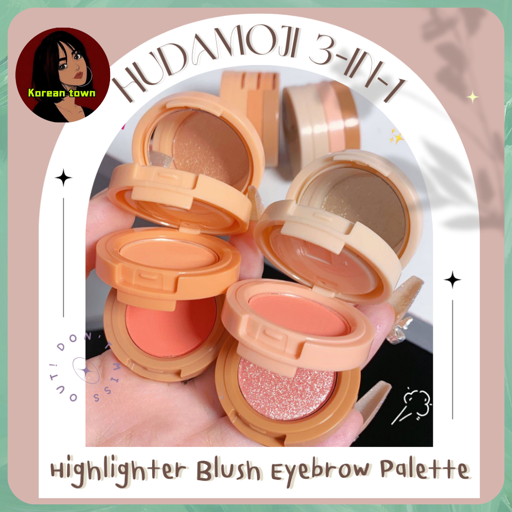 บลัชออนและไฮไลท์ 3-in-1 Blusher&Hilight เนื้อฝุ่น ชิมเมอร์ ตลับ 3ชั้น บลัชออน