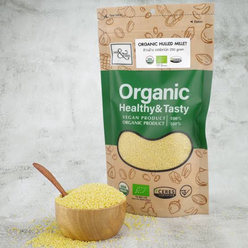 Mr&mrs Organic millet 250g. fl vegan product  ออร์แกนิค เมล็ดข้าวฟาง