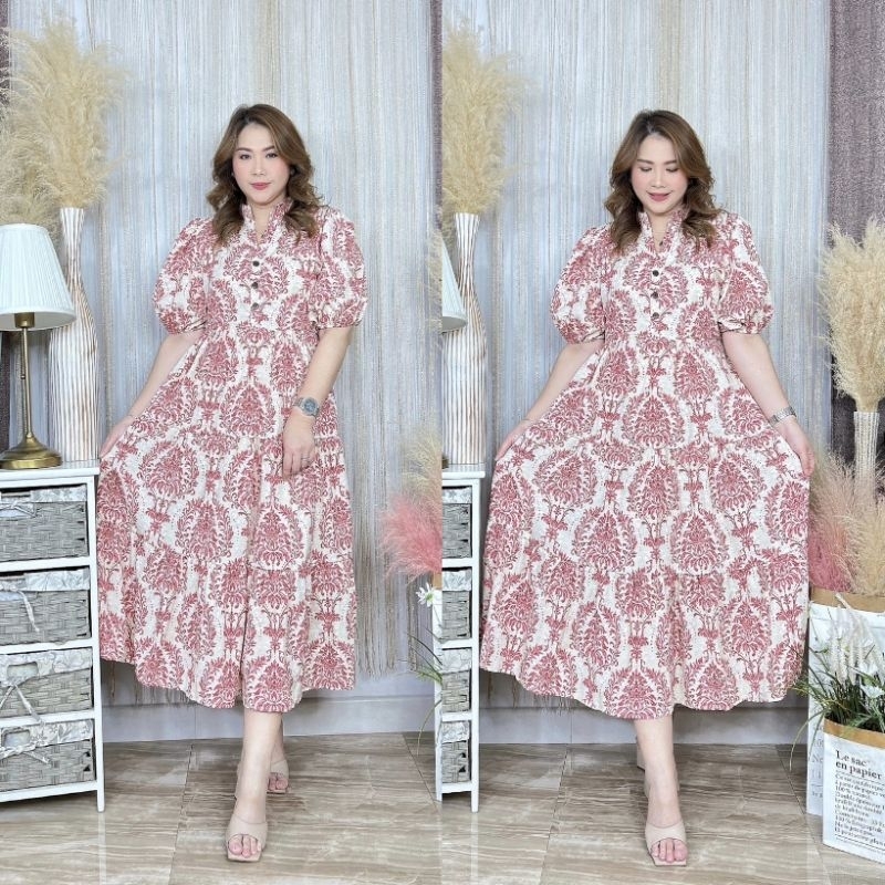 พร้อมส่ง.เดรสคอจีน ลายไทยสาวอวบ Free size:32 – 46 นิ้ว.เป็นผ้าไหมอิตาลี. ราคา ถูกที่สุด ดีลบีเคเค แกลเลอรีภาพที่ 7