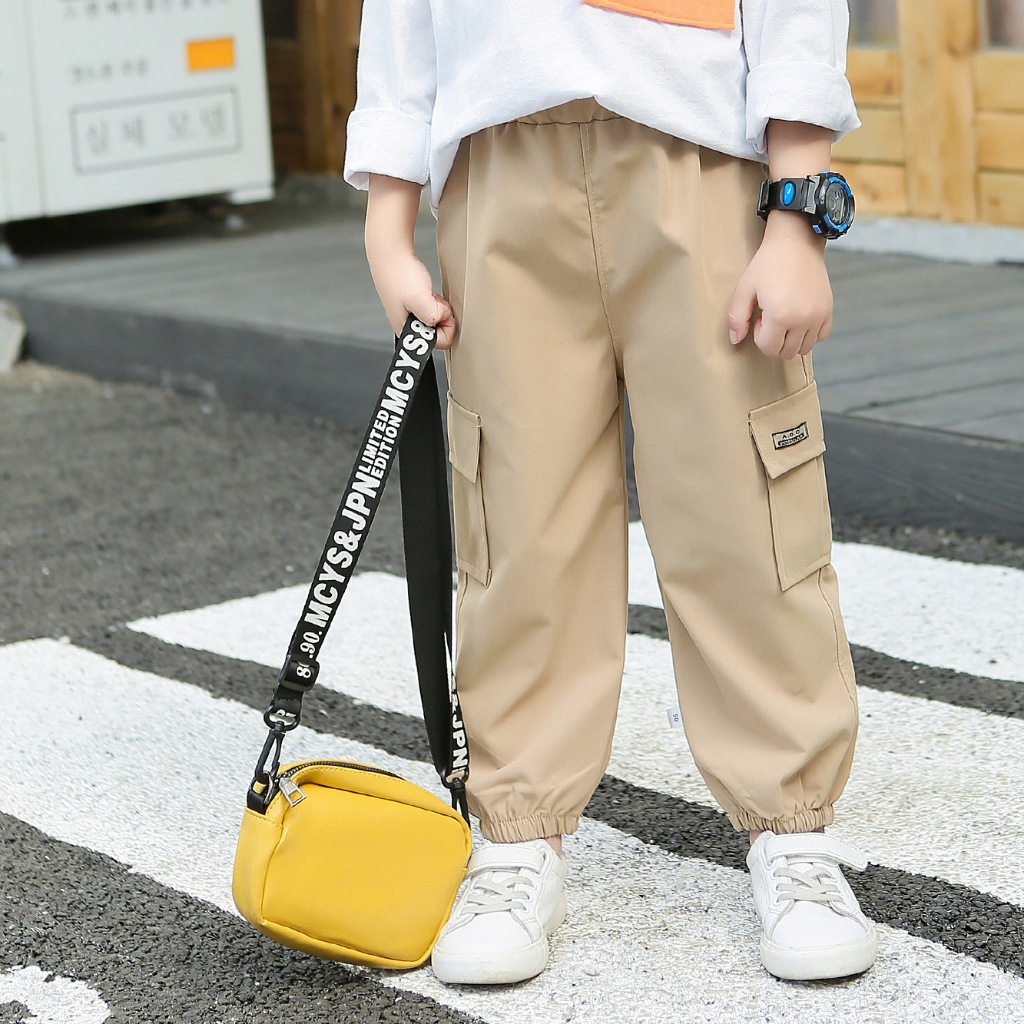 พร้อมส่งในไทย กางเกงคาร์โก้ลําลอง สีพื้น สําหรับเด็กผู้ชาย และเด็กผู้หญิง อายุ 1-9 ปี สุดเเท่ ต้องมีติดตู้