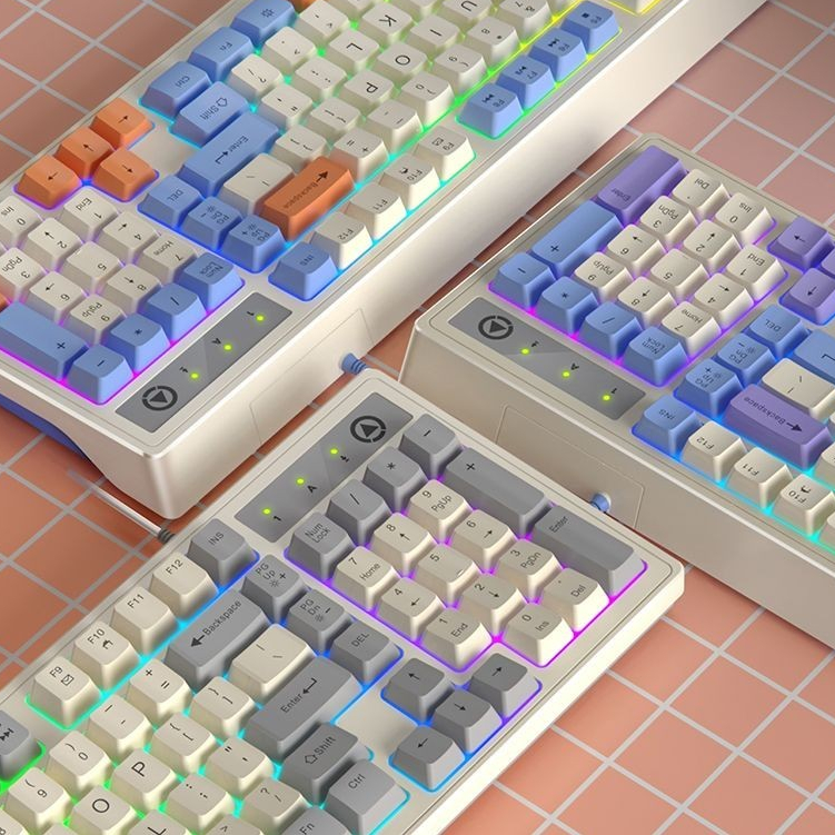 ♞,♘Yindiao KM800 ชุดคีย์บอร์ดและเมาส์แบบมีสาย USB จับคู่สีคอมพิวเตอร์เรืองแสง