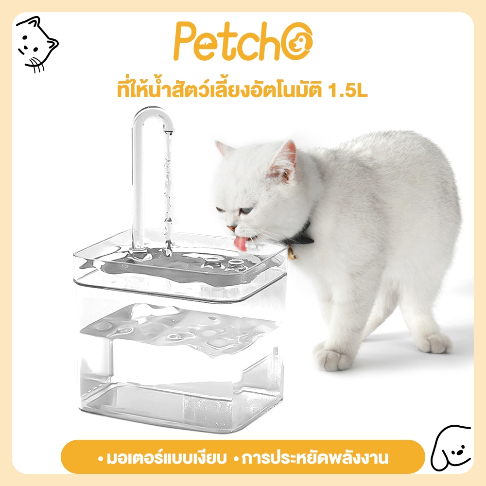 Petcho น้ำพุแมว ที่ให้น้ำสัตว์เลี้ยงอัตโนมัติ น้ำพุสัตว์เลี้ยง โปร่งใส สะอาด ปลอดภัย ที่ให้น้ำอัตโนมัติ น้ำพุสัตว์เลี้ยง
